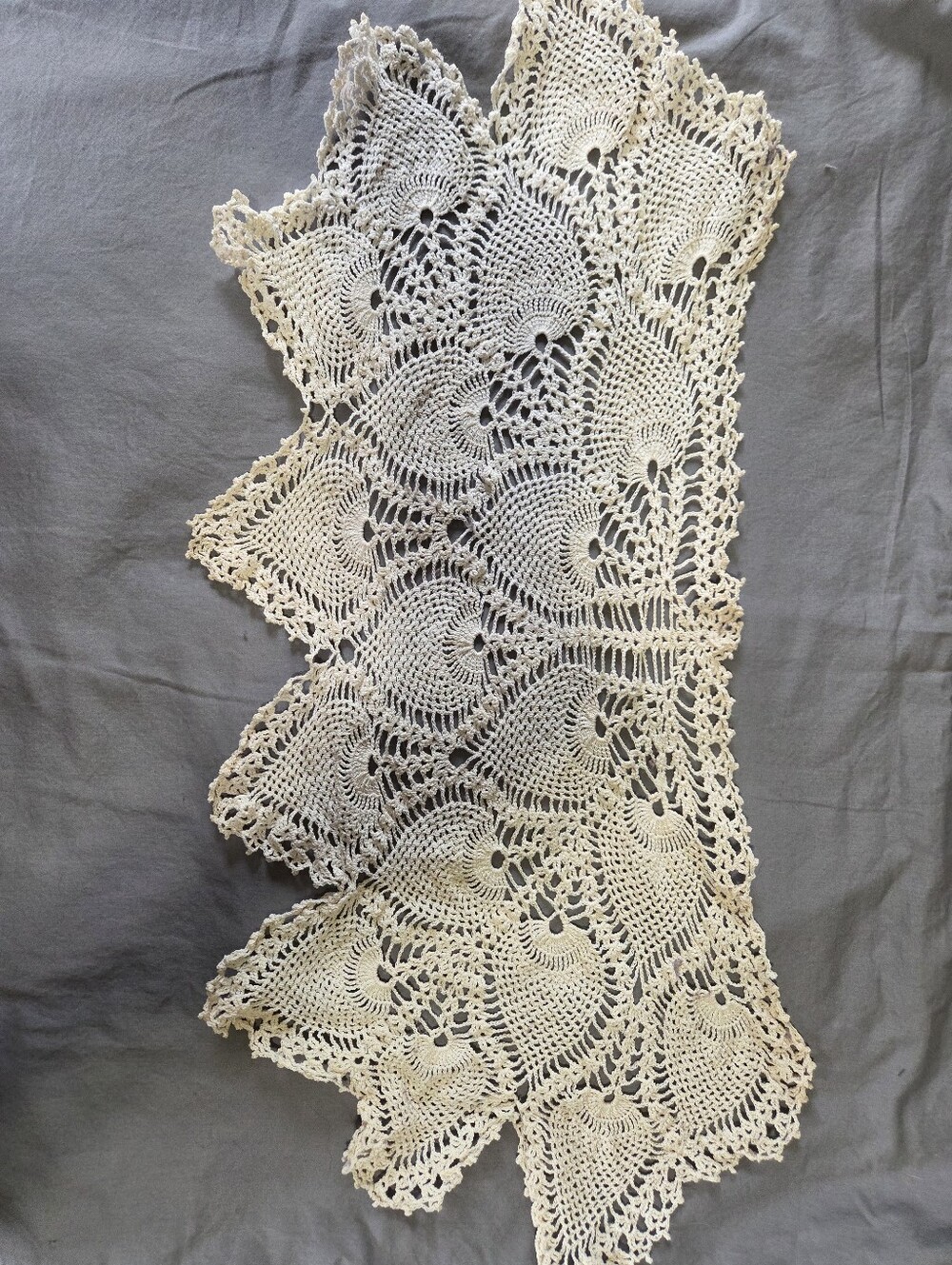 Vintage Handmade Crochet Pineapple Lace Table Runner